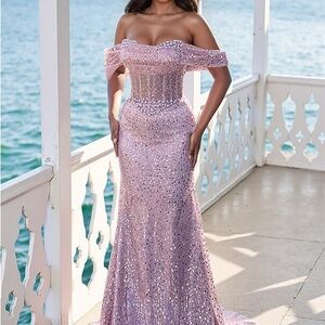 Elegant Pink Off-Shoulder Sequin Dress